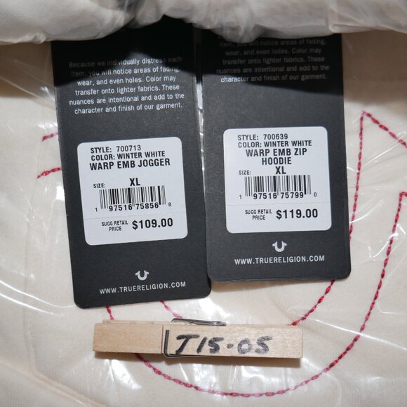 True Religion Men's 2 PC Sweatsuit White Chocolate Candy Cane Hoodie Joggers Set - Picture 11 of 11